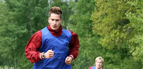 David Rittich, Štěpán Zídek a Martin Jícha. - 150512_trenink_beh