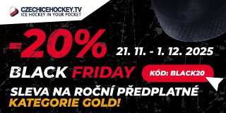 Black Friday na CZECHICEHOCKEY.TV: Sleduj hokej naplno se slevou 20 % na ron GOLD pedplatn!